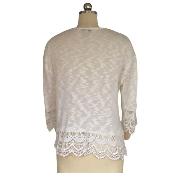 Kim Rogers Women's XL White Lace Trim Cardigan 3/4 Sleeve Sweater - Picture 5 of 6